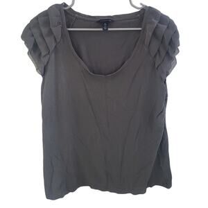Tommy Hilfiger Charcoal Gray Short Mesh Ruffle Sleeve Top - XXL